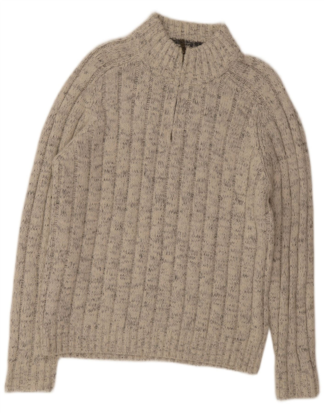 Marks & Spencer Herren-Pullover mit Reißverschluss am Hals, großes beige gestreiftes Acryl
