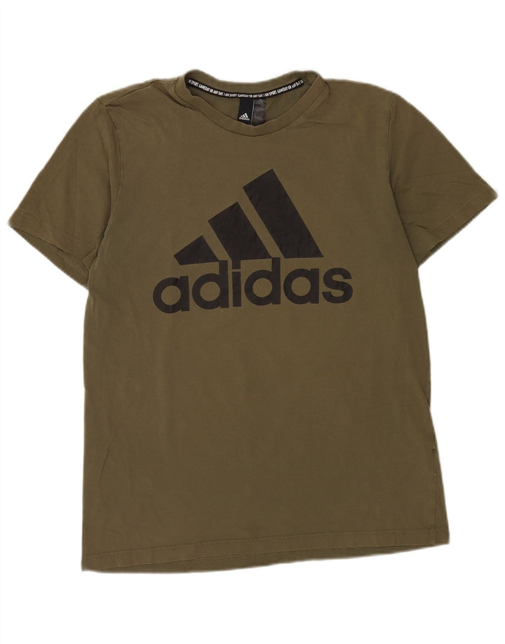 Adidas Herren Grafik-T-Shirt-Oberteil aus mittlerer Khaki-Baumwolle