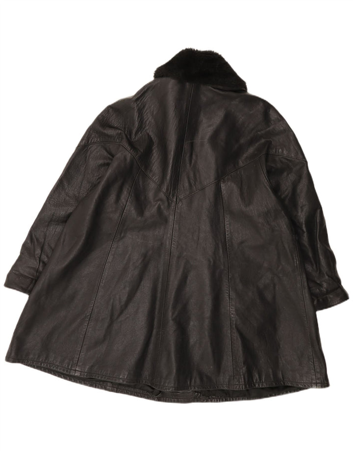 Vintage Damen Ledermantel UK 14 Large Schwarz