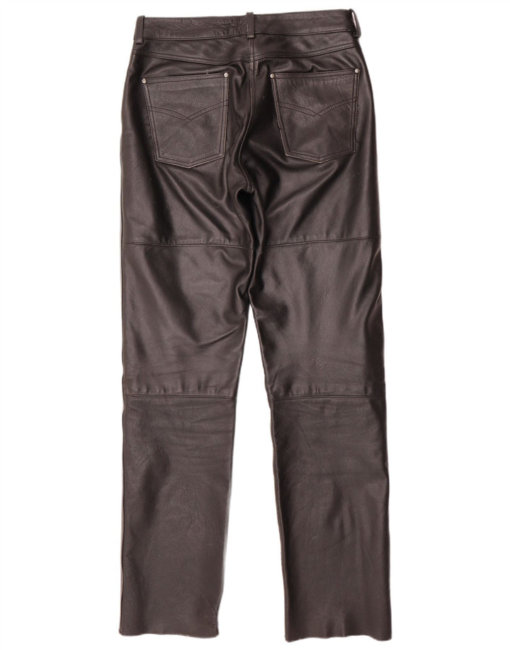 POLO Damen gerade Lederhose IT 44 Medium W30 L33 Schwarzes Leder