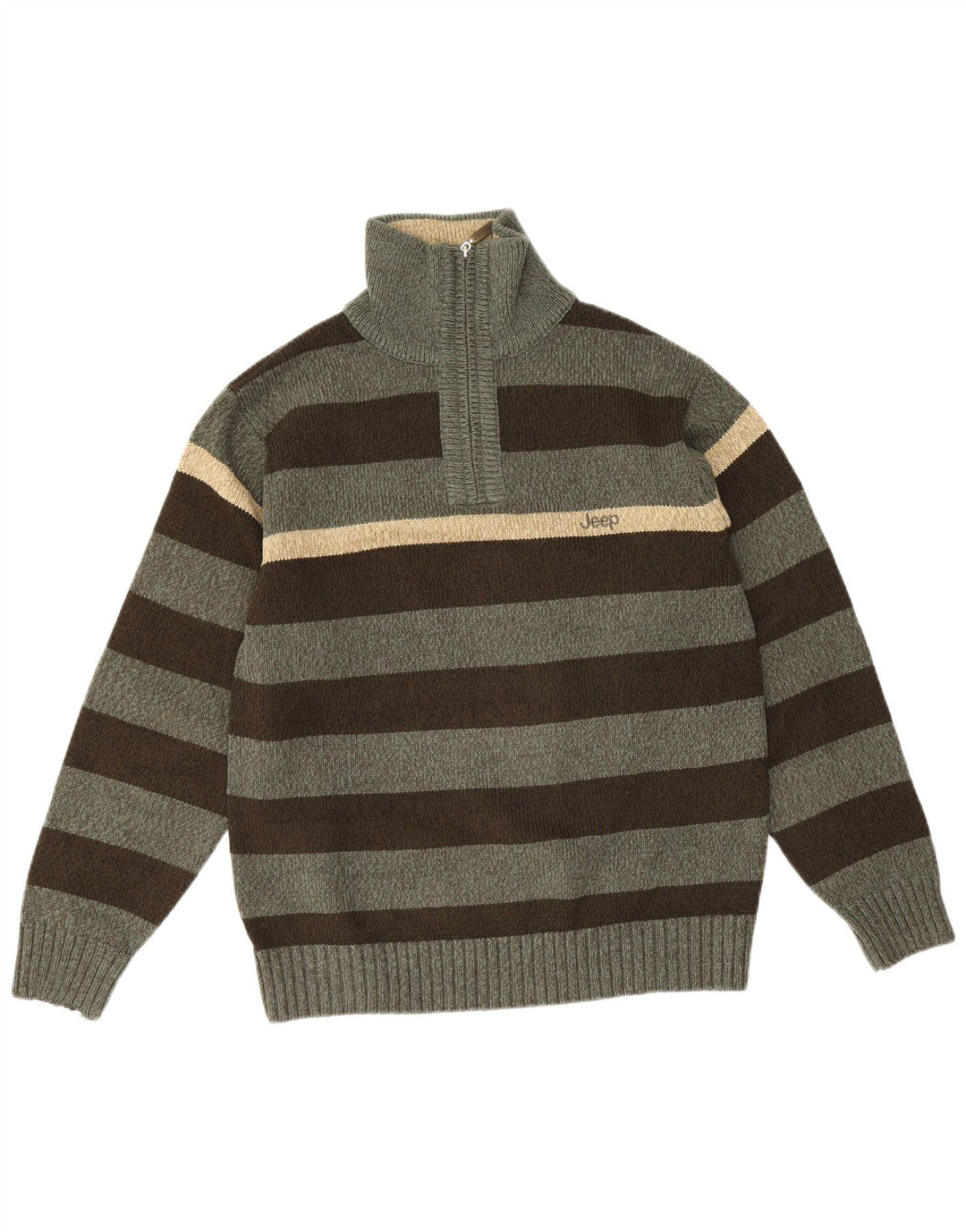 Jeep Herren-Pullover mit Reißverschluss am Hals, groß, grün gestreift