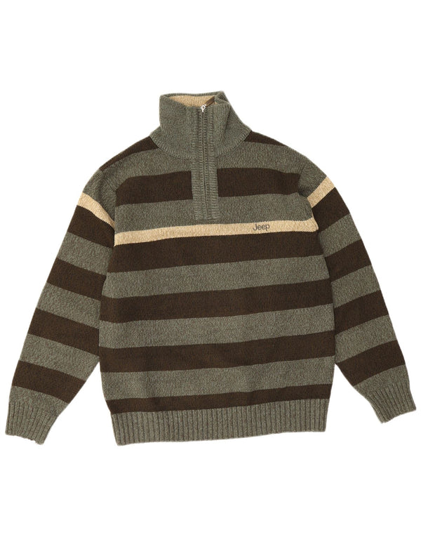 Jeep Herren-Pullover mit Reißverschluss am Hals, groß, grün gestreift