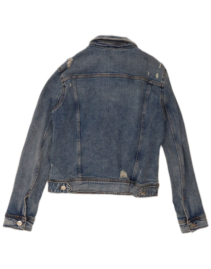 ZARA Womens Crop Denim Jacket UK 14 Medium Blue Cotton