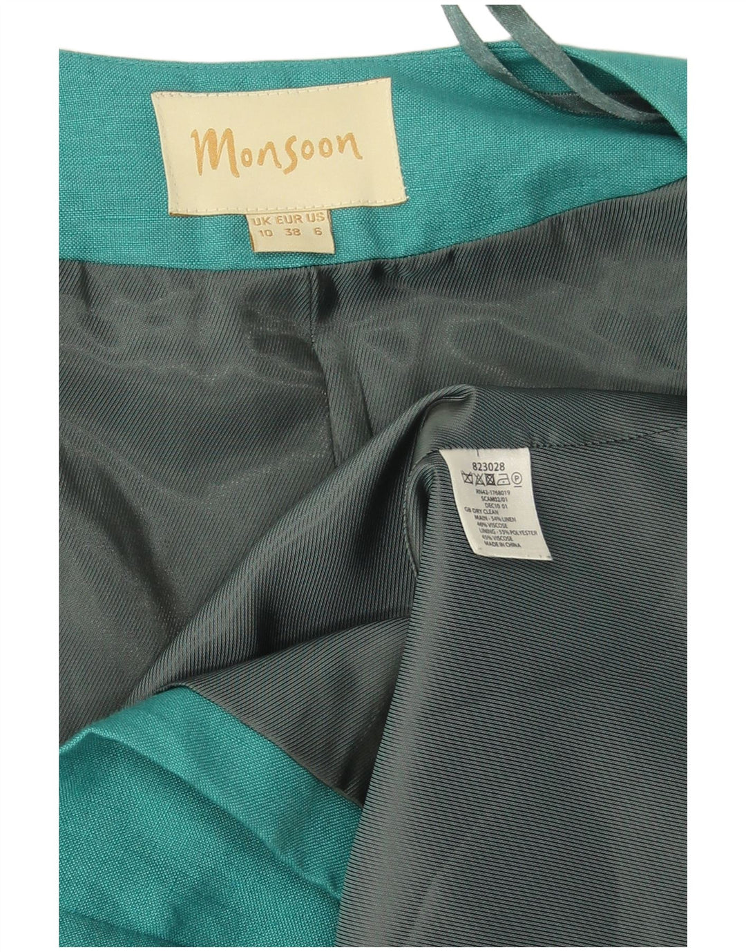 Offene Blazerjacke für Damen von Monsoon, UK 10, klein, türkisfarbenes Leinen