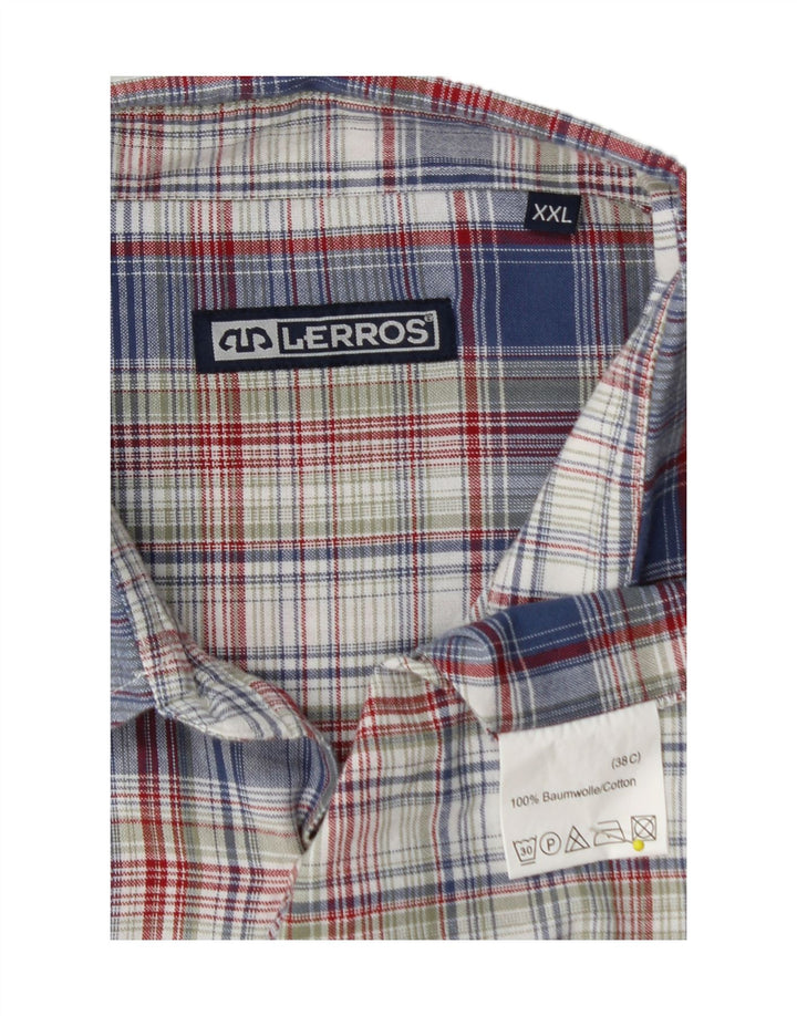 LERROS Mens Short Sleeve Shirt 2XL Blue Check Cotton Vintage Lerros and Second-Hand Lerros from Messina Hembry 