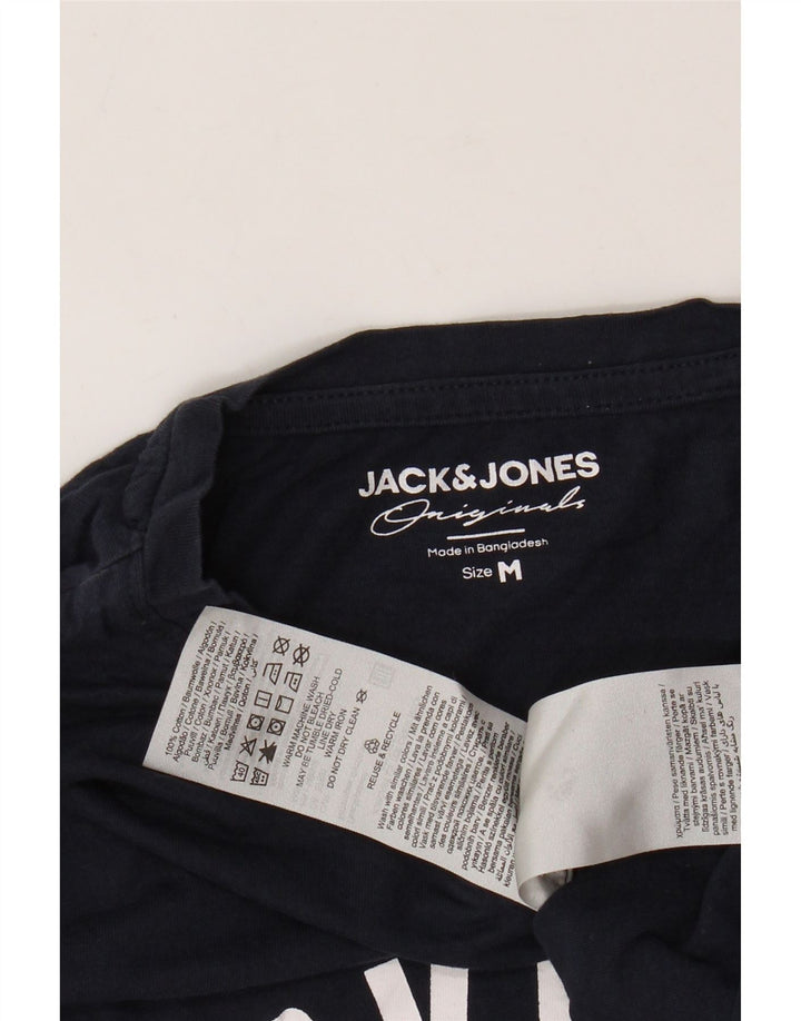 JACK & JONES Herren-Grafik-Oberteil, langärmelig, mittelmarineblaue Baumwolle