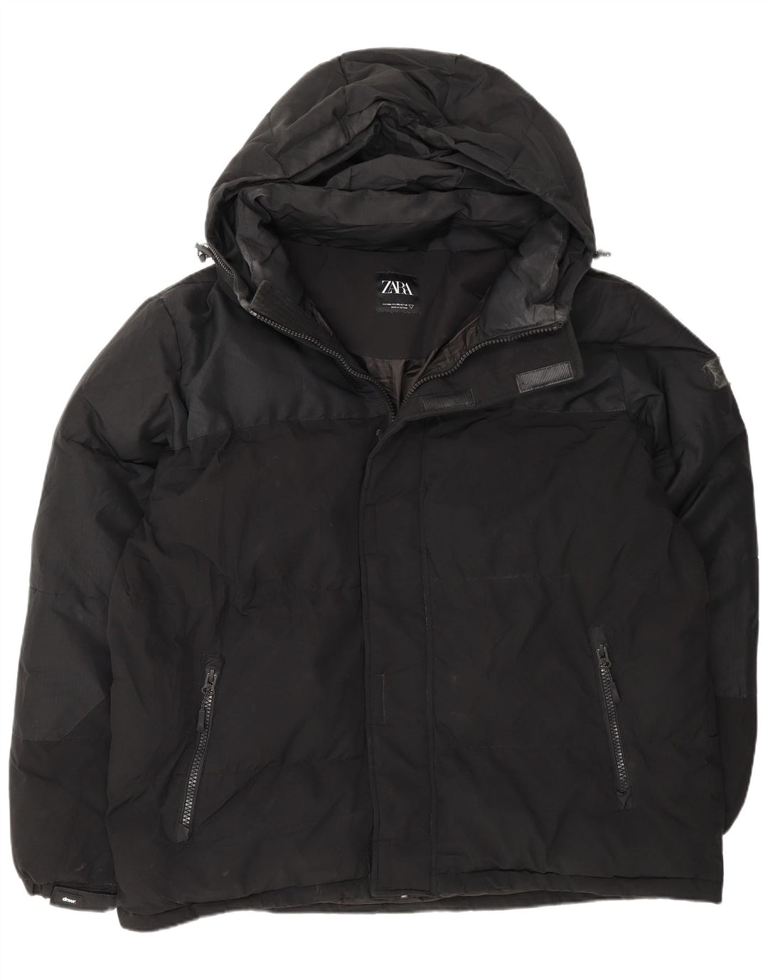 Zara Herren-Jacke mit Kapuze, gepolstert, UK 44, 2XL, Schwarz, Polyester