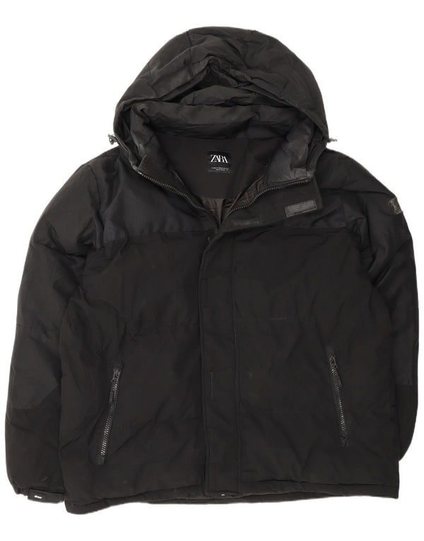 Zara Herren-Jacke mit Kapuze, gepolstert, UK 44, 2XL, Schwarz, Polyester