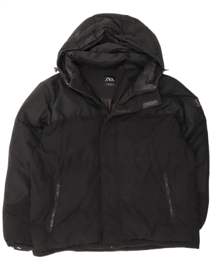 Zara Herren-Jacke mit Kapuze, gepolstert, UK 44, 2XL, Schwarz, Polyester