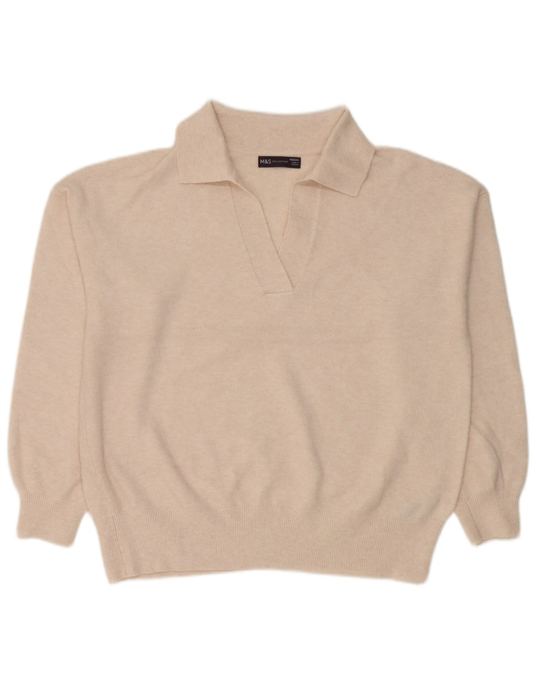 Marks & Spencer Damen-Pullover mit Polokragen, Gr. 14, Mittel, gebrochenes Weiß