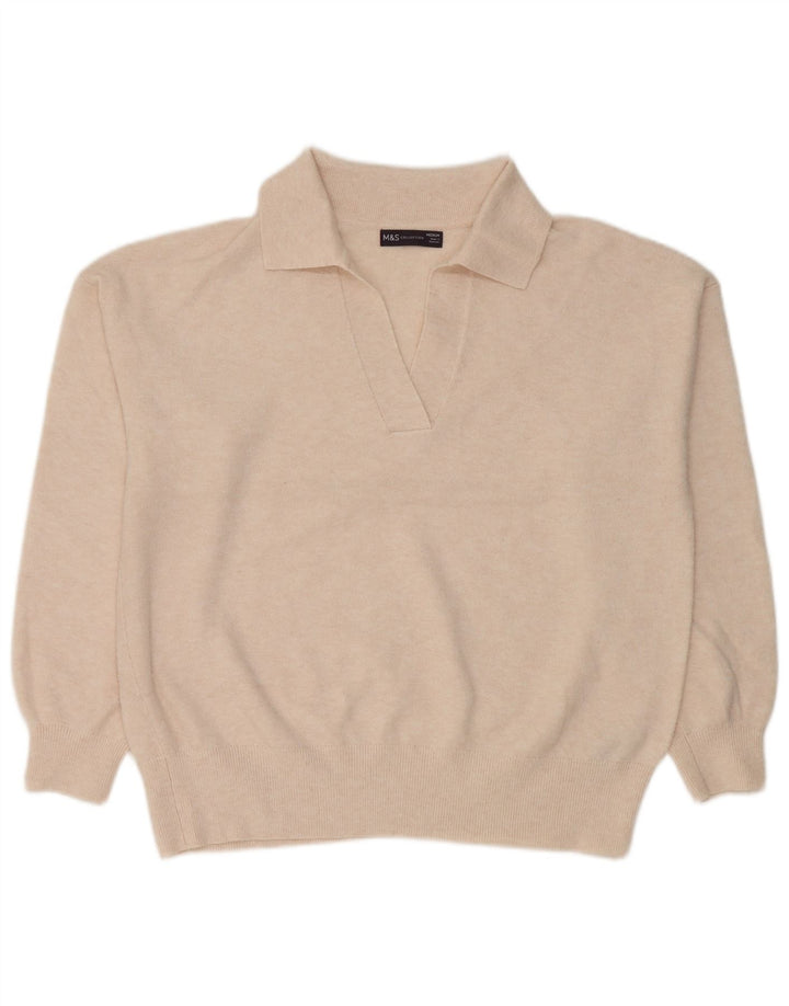 Marks & Spencer Damen-Pullover mit Polokragen, Gr. 14, Mittel, gebrochenes Weiß