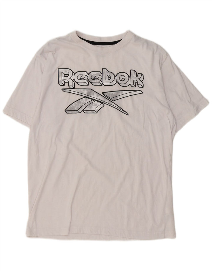 Reebok Herren Grafik-T-Shirt-Oberteil aus mittelweißer Baumwolle