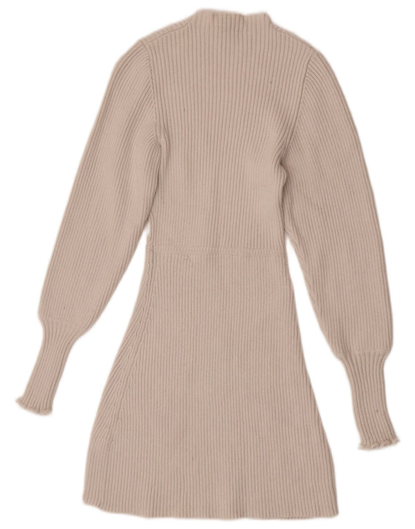 Zara Damen Langarm-Pulloverkleid UK 8 Small Weiß