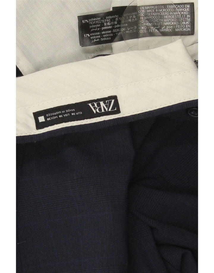 Zara Slim Chino-Hose für Herren, EU 38, Größe S, W30, L29, Marineblau, kariert, Polyester