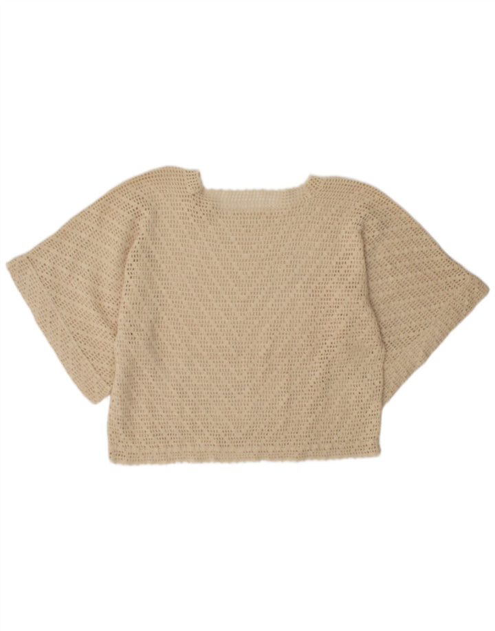Vintage Damen Fledermaus-Durchsichtiges Top UK 16 Large Beige