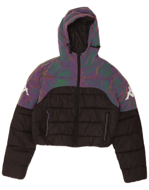 Kappa Womens Oversized Crop Hooded Wattierte Jacke UK 6 XS Schwarz Farbblock