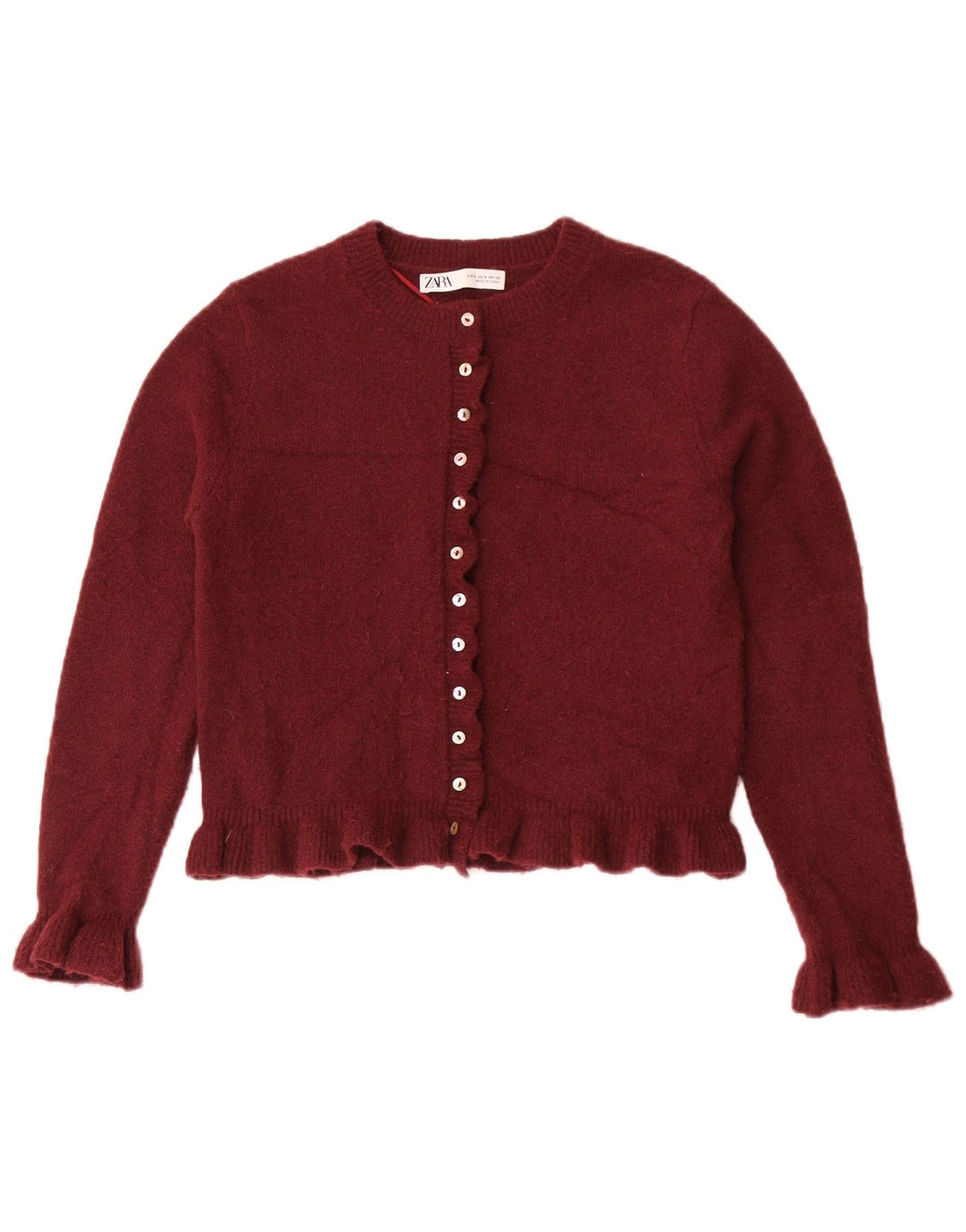 Zara Damen Crop Cardigan Pullover UK 10 Small Kastanienbraunes Polyester