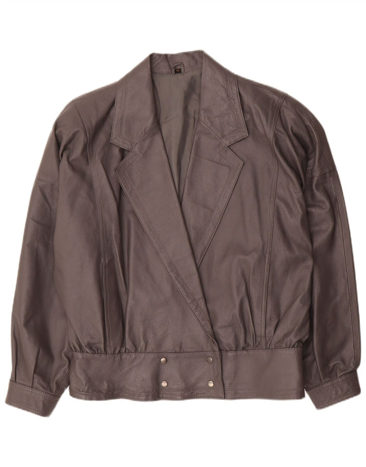 Vintage Damen Bomber Übergroße Lederjacke EU 42 Großes graues Leder