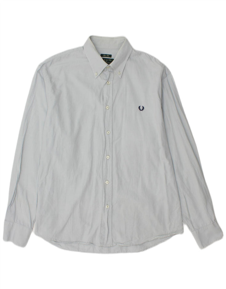 FRED PERRY Herren Slim Fit Hemd 2XL Blaue Baumwolle