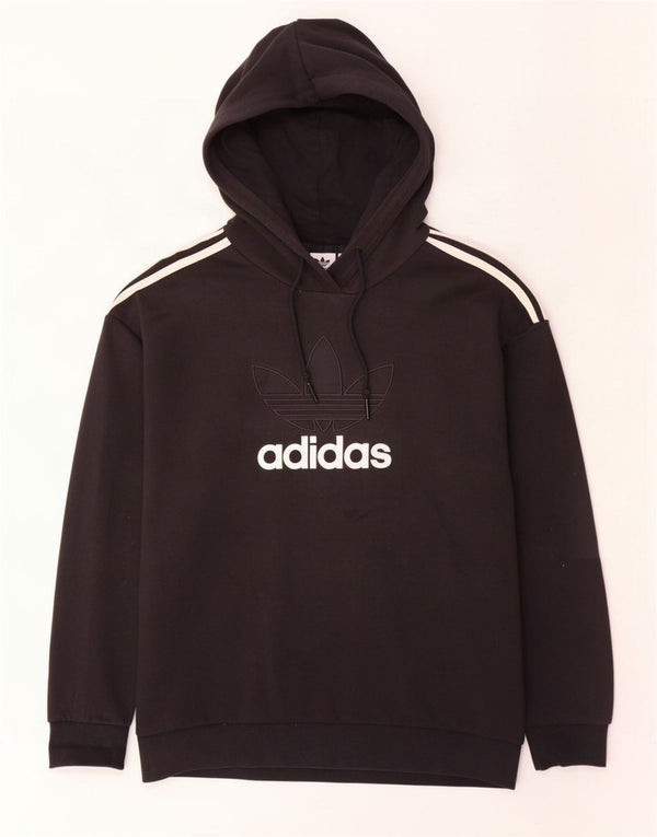 Adidas Womens Graphic Oversized Hoodie Pullover UK 12/14 Mittelschwarze Baumwolle