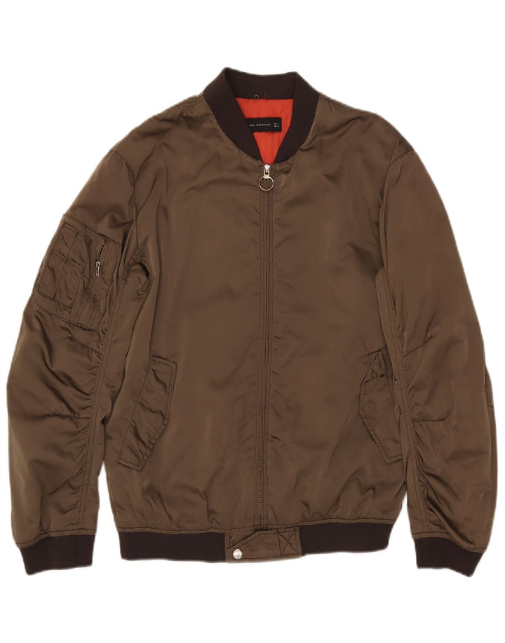Zara Damen Bomberjacke UK 10 Small Khaki Polyester