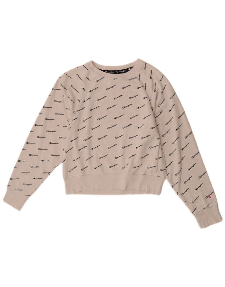 Champion Damen Crop Graphic Sweatshirt Pullover UK 14 Mittelweiße Baumwolle