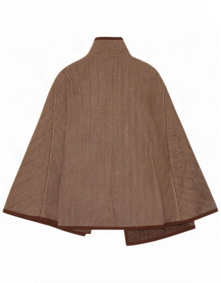 Vintage Damen Cape-Mantel mit 1 Knopf, Einheitsgröße, braunes Fischgrätenmuster