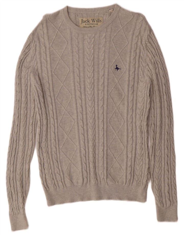 Jack Wills Herren-Pullover mit Rundhalsausschnitt, Mittelgrau, Baumwolle, klassisch