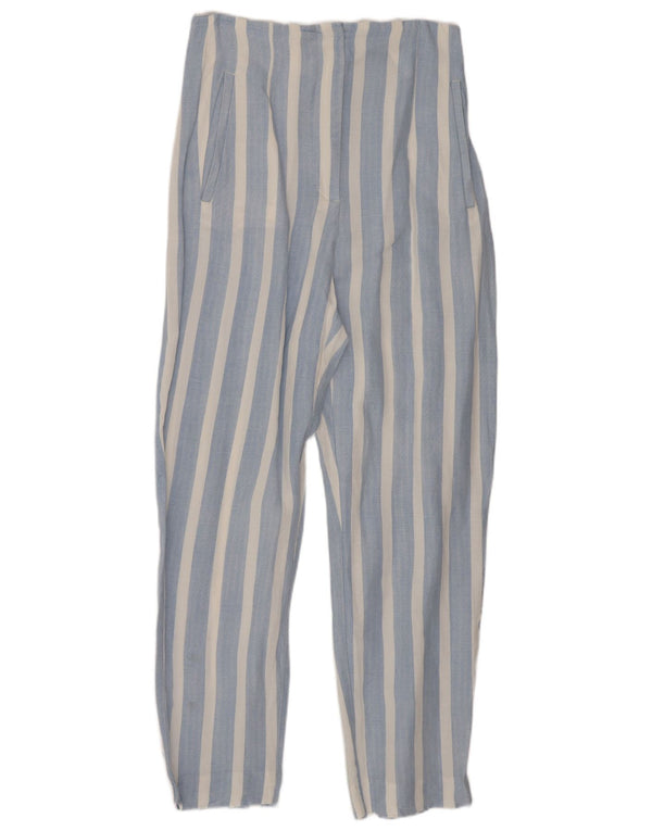 Zara Damen-Hose mit hoher Taille, schmaler Passform, verkürzte Hose, XS, W24, L26, blau gestreift