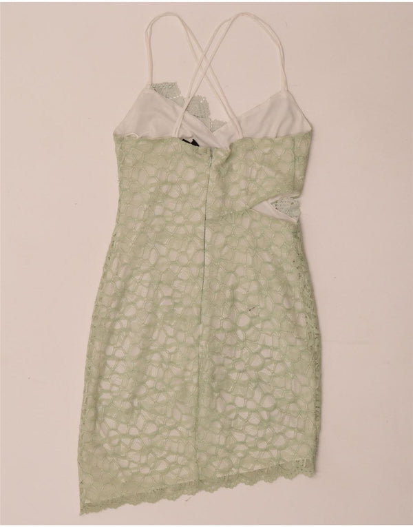 Topshop Asymmetrisches Spitzen-Neckholder-Kleid für Damen, Gr. 40, Größe S, grün, geometrisch
