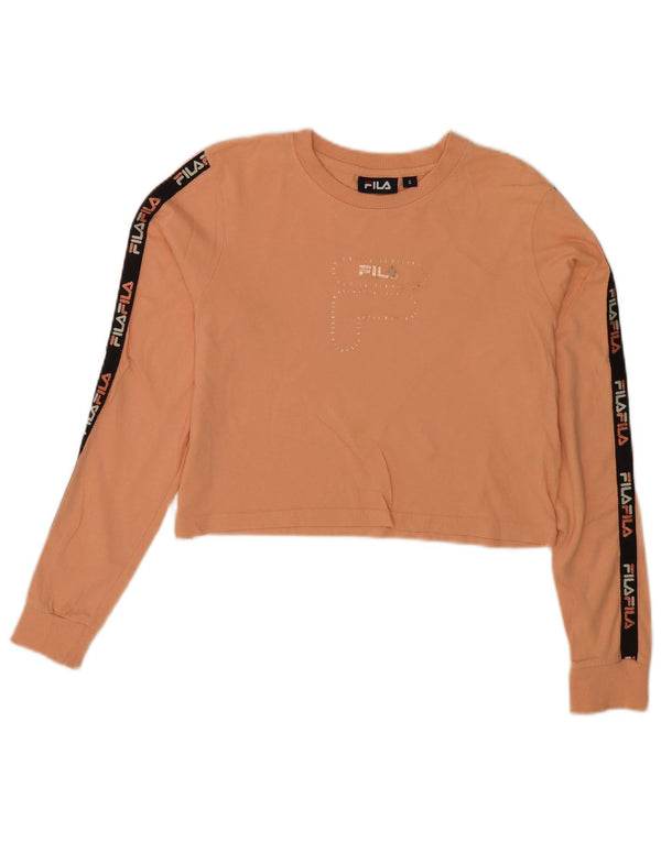 Fila Damen Crop Graphic Top Langarm UK 8 Small Rosa Baumwolle Sport