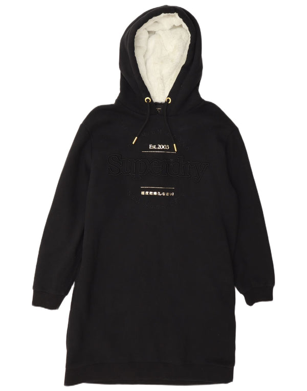 Superdry Damen Graphic Hoodie Kleid UK 14 Large Schwarz Baumwolle