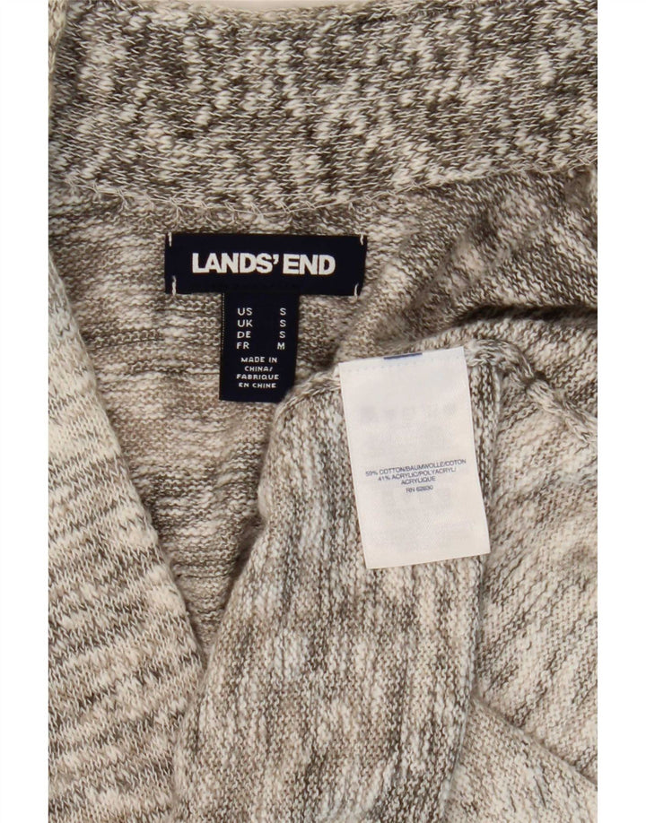 Lands End Damen Longline Open Cardigan Pullover UK 10 Small Grau meliert