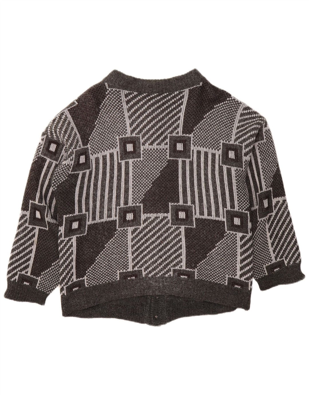 VINTAGE Damen Oversized Cardigan Pullover UK 18 XL Grau Geometrisch