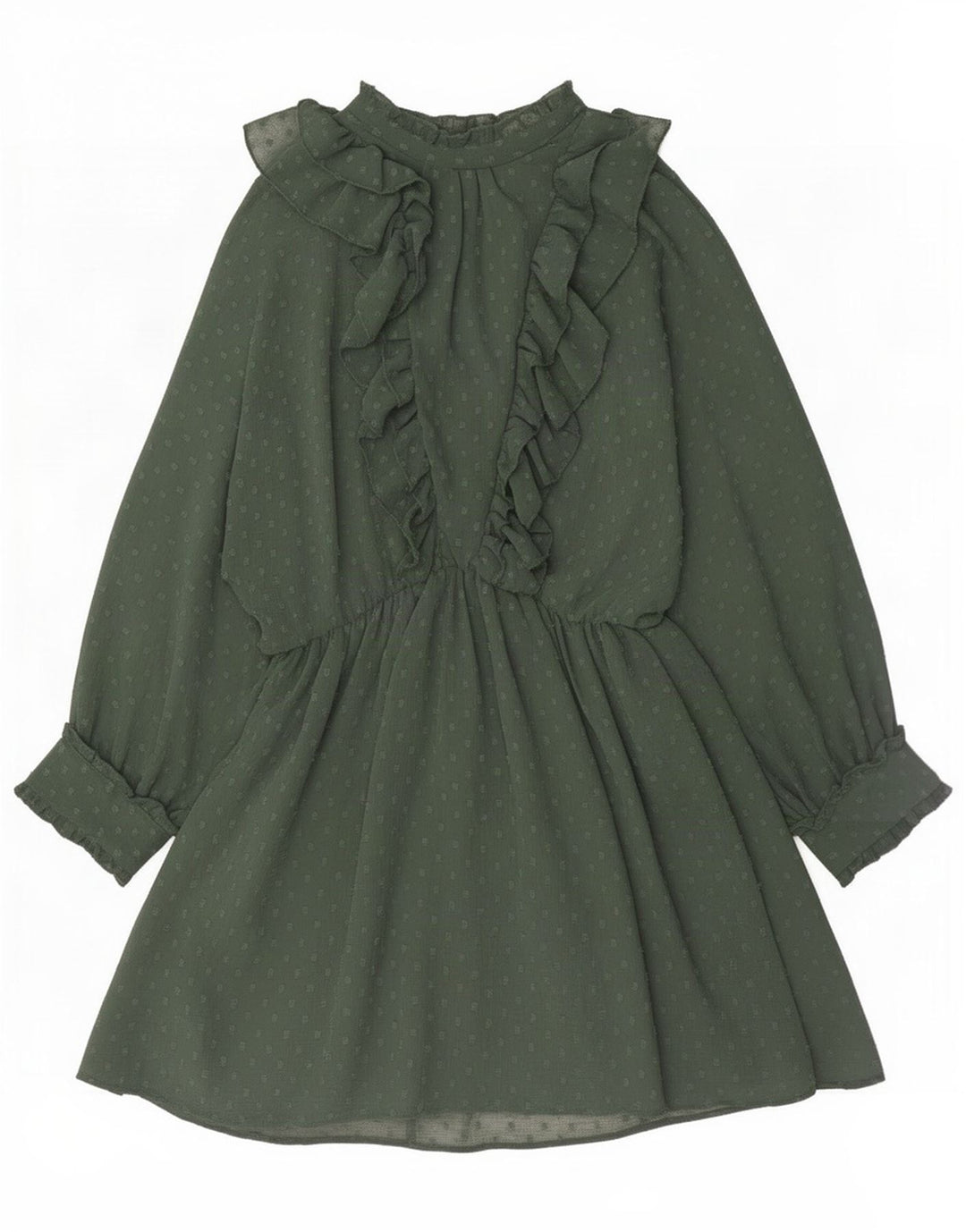 Zara Damen-Kleid in A-Linie, langärmlig, mit Rüschen vorne, UK 14, Mittelgrün