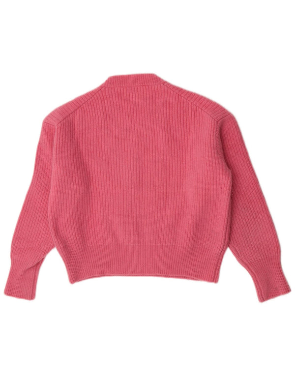 Zara Damen Crop Crew Neck Pullover Pullover UK 14 Mittelrosa Wolle