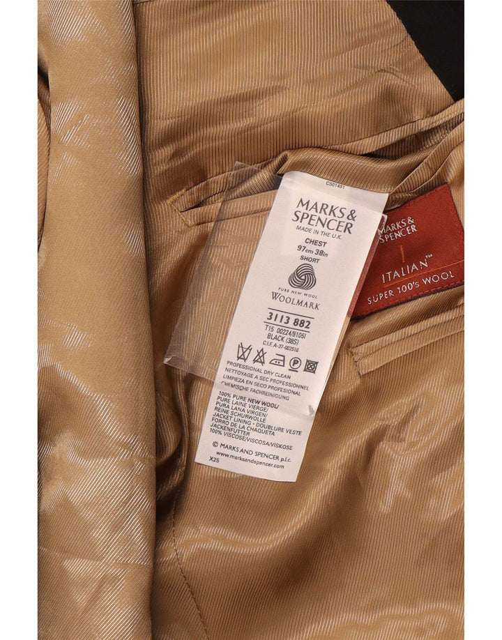 Marks & Spencer Herren-Blazer mit 1 Knopf, UK 38, mittelschwarze Wolle