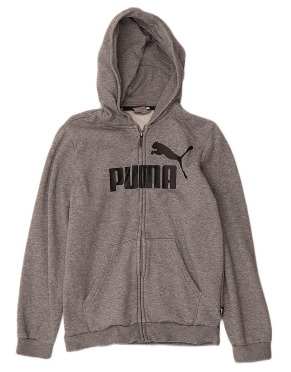 PUMA Jungen-Kapuzenpullover mit grafischem Reißverschluss, 13–14 Jahre, graue Baumwolle