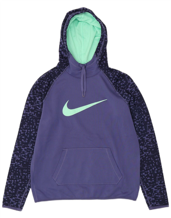 NIKE Damen Dri Fit Graphic Hoodie Pullover UK 14 Medium Purple Geometrisch