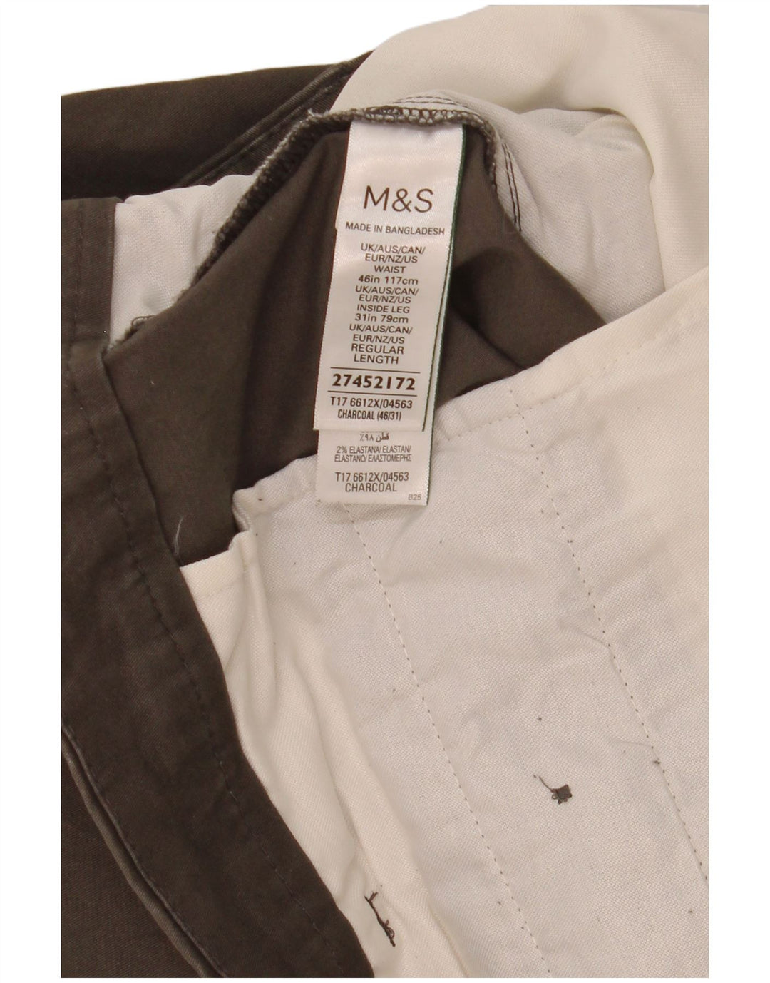 Marks & Spencer Herren-Chinohose mit normaler Passform, W46 L31, graue Baumwolle