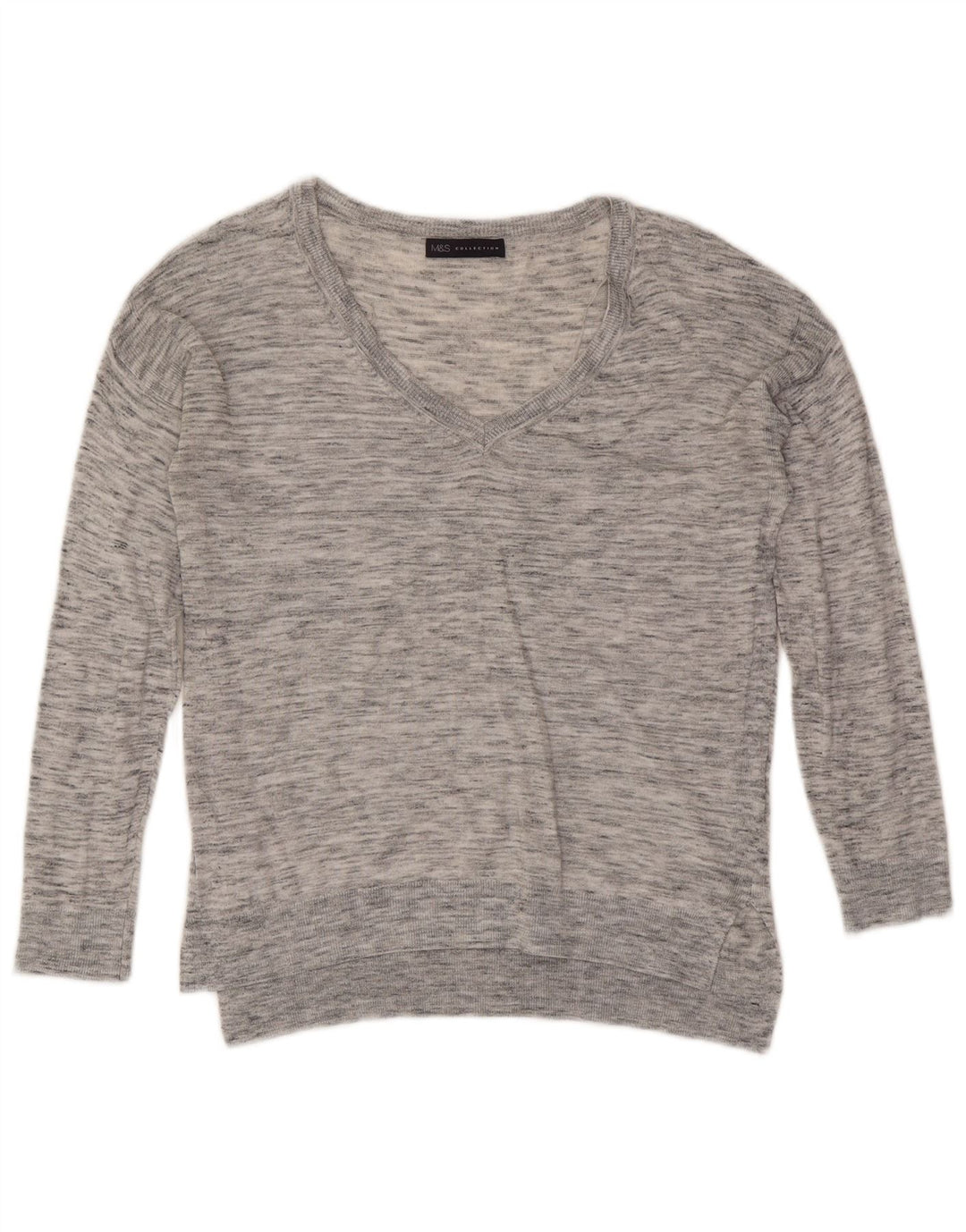 Marks & Spencer Damen-Pullover mit V-Ausschnitt, Größe S, Gr. 8, Grau meliert