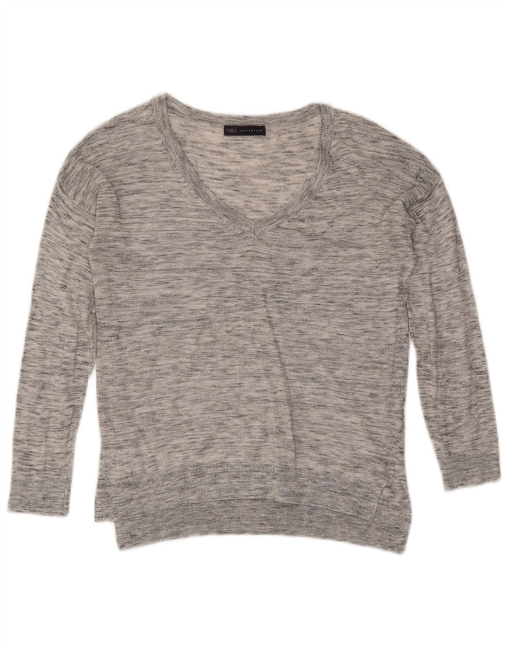 Marks & Spencer Damen-Pullover mit V-Ausschnitt, Größe S, Gr. 8, Grau meliert