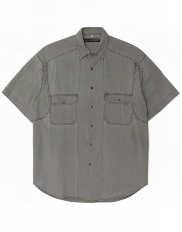 Jinglers Mens Short Sleeve Shirt Size 41/42 Large Grey Cotton