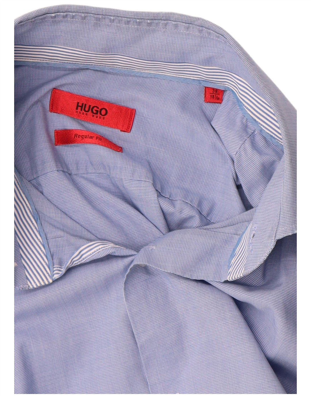 Hugo Boss Herren-Hemd mit normaler Passform, Größe 39, 15 1/2, mittelblaue Baumwolle