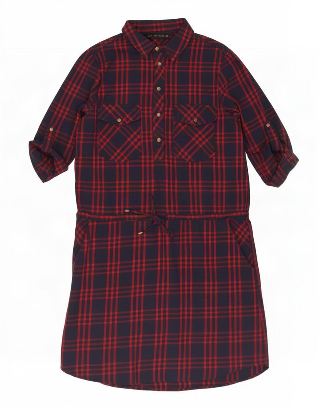 Zara Damen-Pullover-Hemdkleid, Gr. 44, mittelblau, kariert