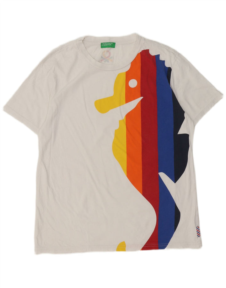 Benetton Jungen-T-Shirt mit Grafik, 15–16 Jahre, mittelweiße Baumwolle