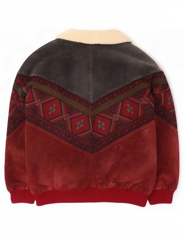 Vintage Herren Sherpa Wildlederjacke IT 56 3XL Braunes geometrisches Leder