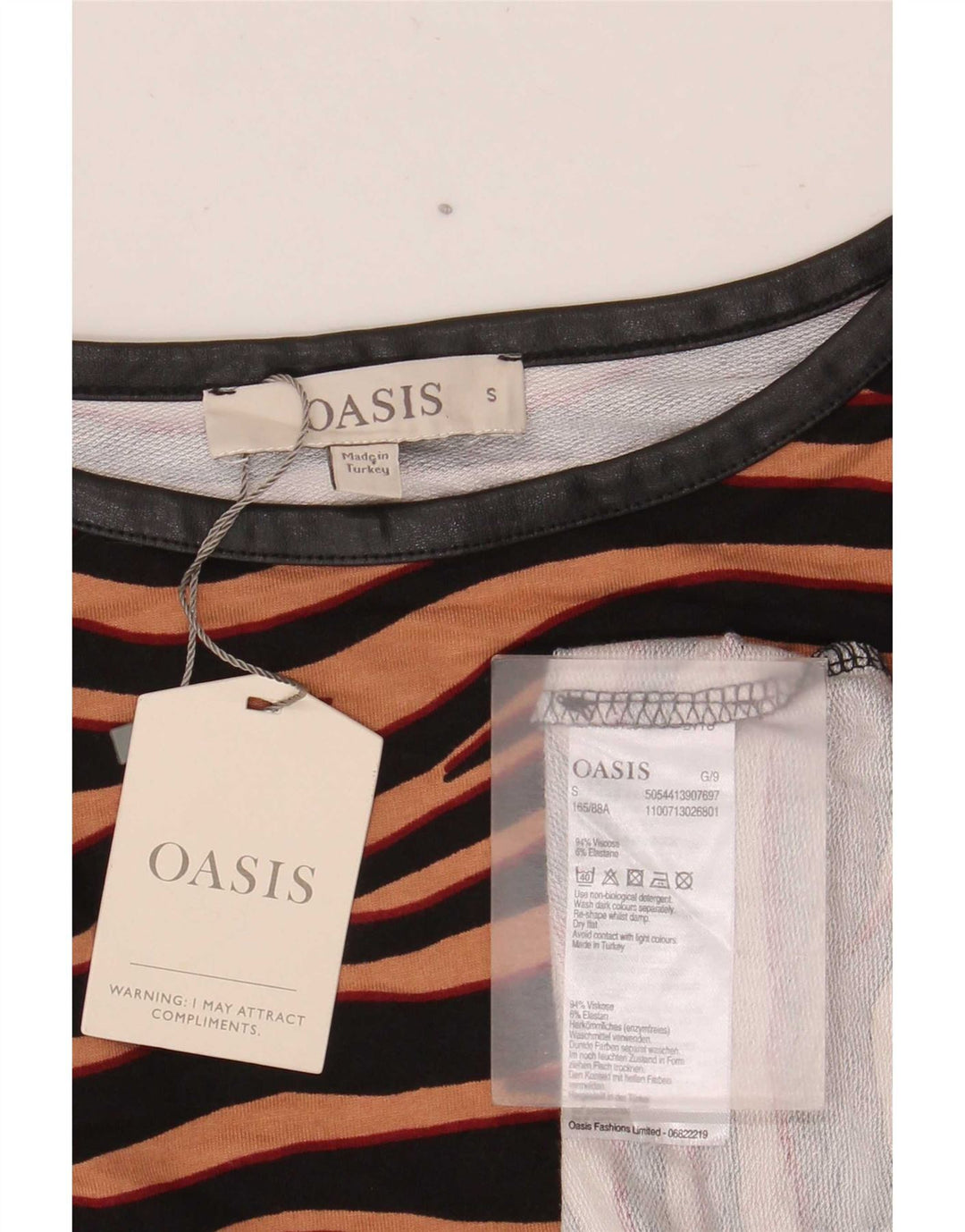 Oasis Damen-Oberteil in Übergröße, 3/4-Ärmel, UK-Größe 10, kleines braunes Tiermuster