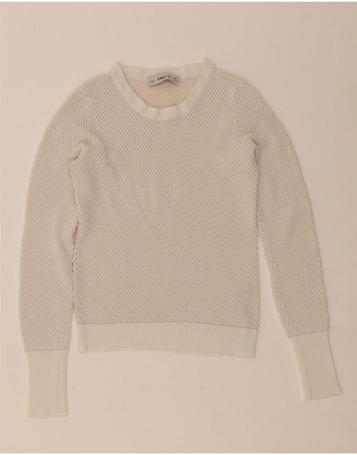 ZARA Womens Crop Blouse Top UK 8 Small Off White Viscose Vintage Zara and Second-Hand Zara from Messina Hembry 