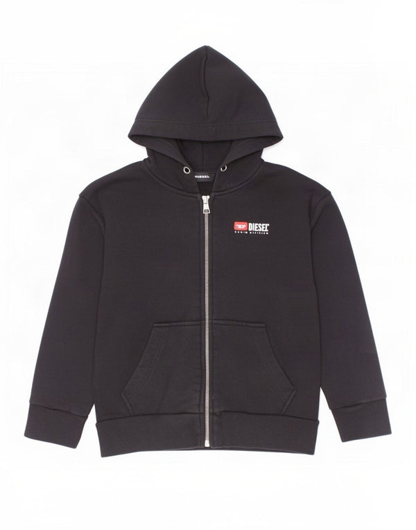 Diesel Jungen-Kapuzenpullover mit grafischem Reißverschluss, 7–8 Jahre, schwarze Baumwolle